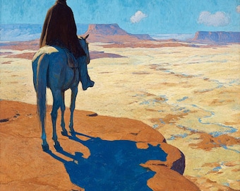 Western Cowboy Painting, Desert Landscape Wall Art, Lone Rider Canvas Art, Southwestern Decor, Cowboy Artwork, Western Oil Painting,