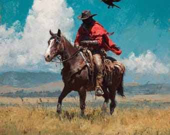 Cowboy Rider Western Oil Painting- 36x36 inches