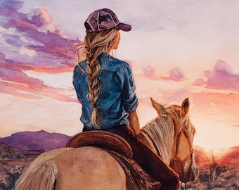 Cowgirl oljemålning – Original västerländsk konst,