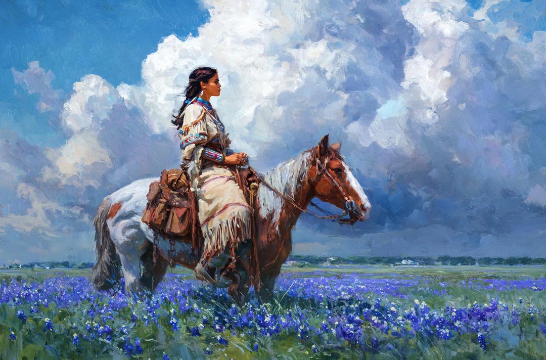Native American Woman on Horse – Original Oil Painting Western Art ...