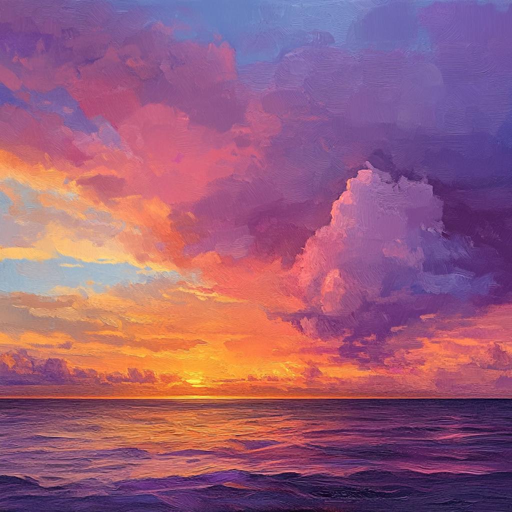 油絵　大きめ　アート　サンセット Sunset- Oil Painting on Canvas 36x36 Inches Coastal Art for Home