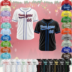 Custom baseball jersey shirt with personalized embroidered team name number and logo perfect as gifts for men women children and fans