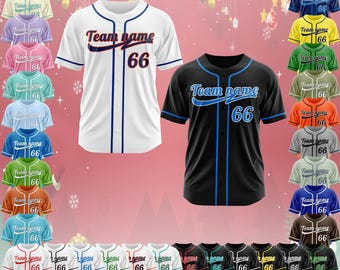 Custom baseball jersey shirt with personalized embroidered team name number and logo perfect as gifts for men women children and fans