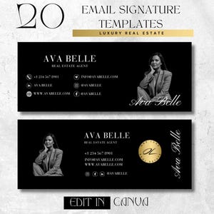 20 modèles de signature de courriel pour agent immobilier de luxe | Image de marque pour agent immobilier | Toile modifiable | Téléchargement instantané