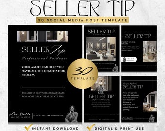 Plantillas para redes sociales con consejos para vendedores de bienes raíces / Marketing inmobiliario / Canva editable / Descarga instantánea