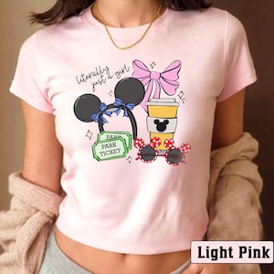 Disney Coquette Bow Literally just a Girl Tank Top, Mickey Minnie Ears Park Trip baby tee, Women Disney shirt, Disney Girls Trip shirt