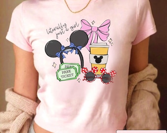 Canotta Disney Coquette Bow Letteralmente solo per ragazze, t-shirt per neonati Mickey Minnie Ears Park Trip, maglietta da donna Disney, maglietta Disney Girls Trip