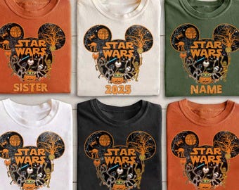 Camisetas retro de Halloween de Star Wars, camiseta de Halloween de Star Wars con nombre personalizado, camisetas familiares de Halloween de WDW Disneyland, camiseta de Halloween de Disney