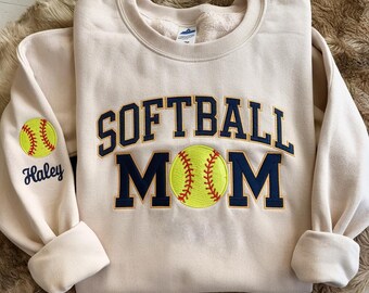 Personalized Embroidery Softball Mom Sweatshirt, Mom Sweatshirt, Custom Name Sweatshirt, Sport Gift for Mom