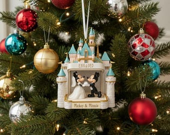 Personalized Mickey And Minnie Engagement Ornament, Disney Castle Couple Gift, Custom Newlywed Christmas Ornament, First Holiday Decor 2025