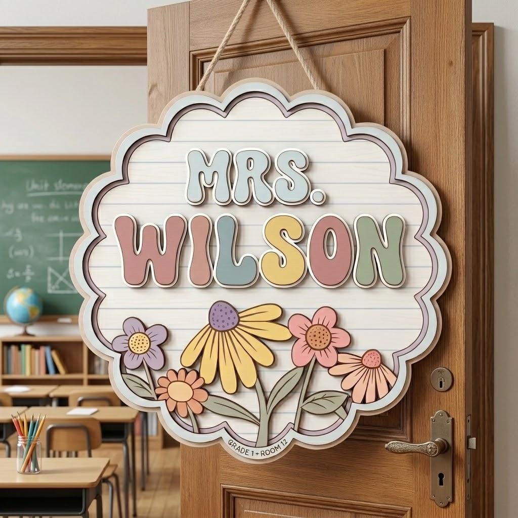 Personalized Teacher Name Wooden Sign, Custom Classroom Door Hanger ...