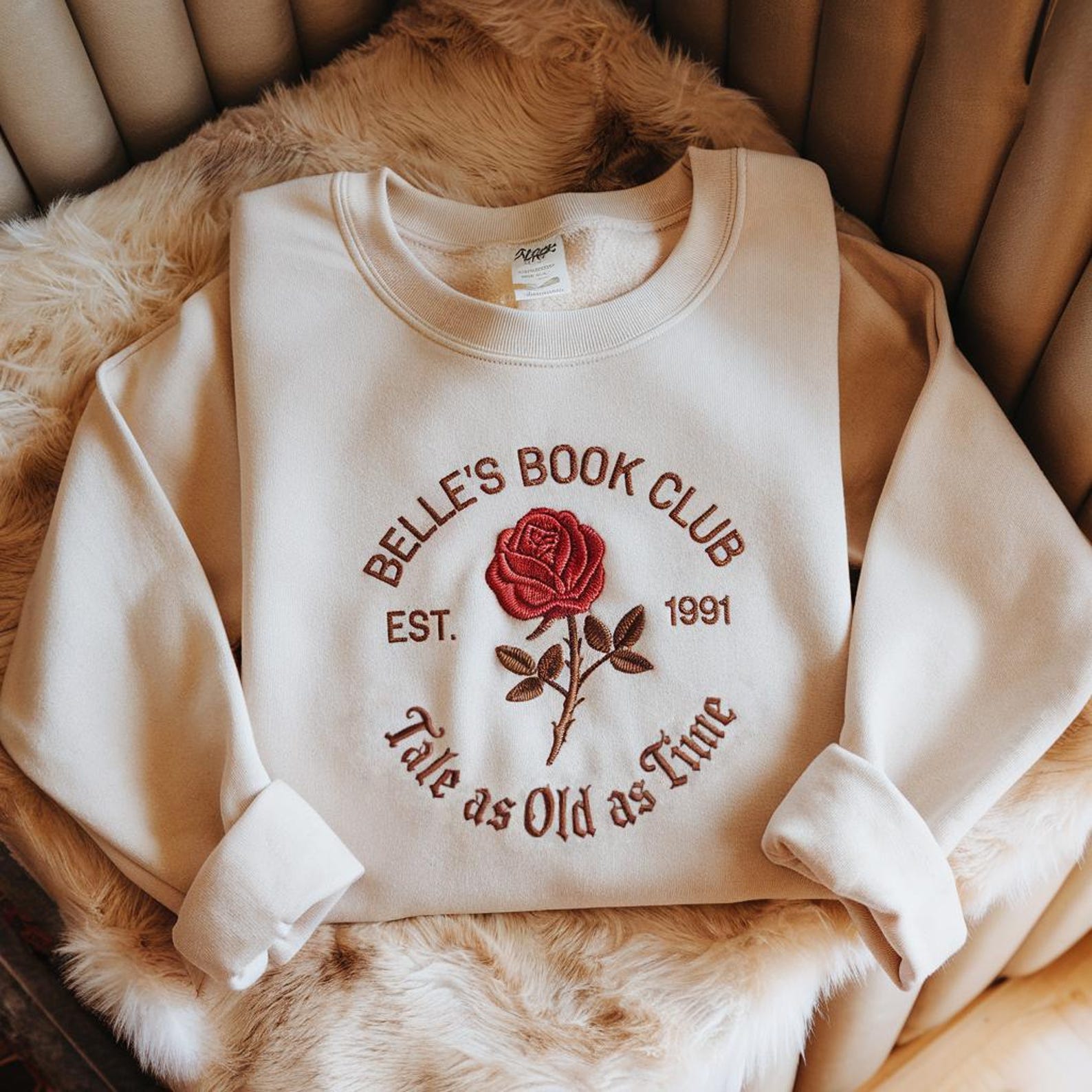 Embroidered Belle's Book Club Sweatshirt, Disney Princess Crewneck Sweater, Belle Rose Sweatshirt, Beauty and the Beast Sweatshirt