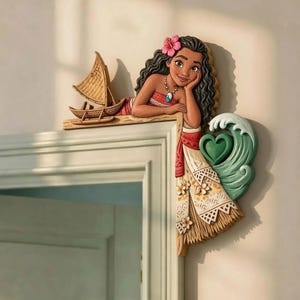 La aventura oceánica comienza con Moana, letrero de esquina de madera de Disney, decoración de puerta de princesa isleña, acento tropical para habitación infantil.