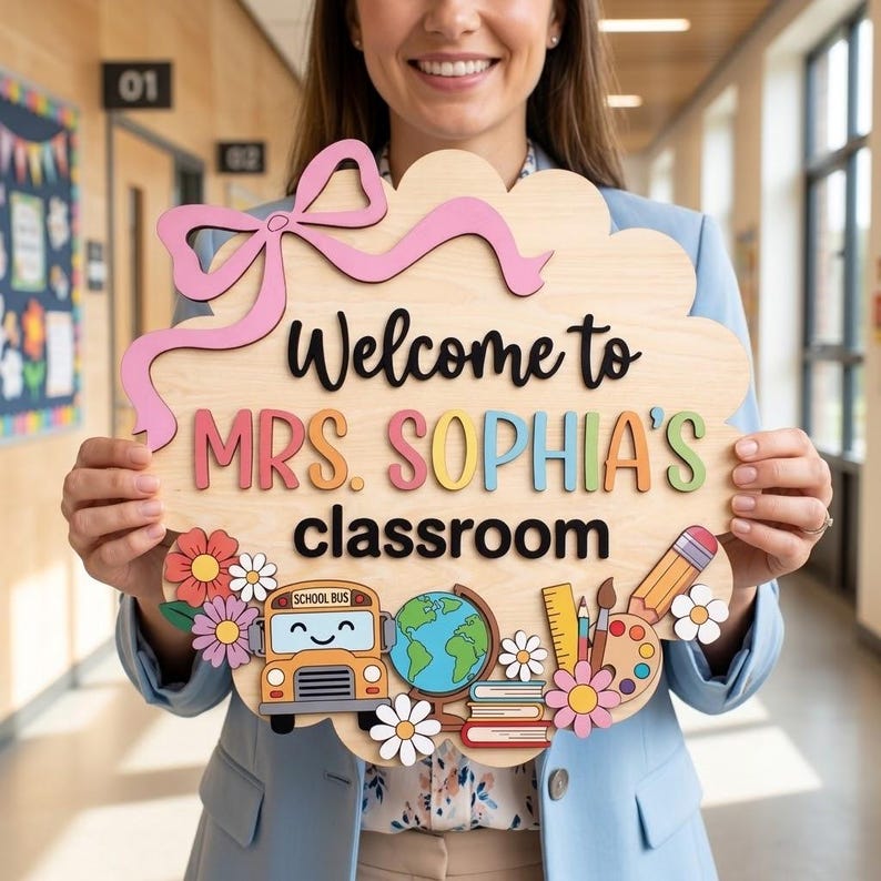 Personalized 3D Teacher Door Sign, Back to School Gift, Classroom Decor ...