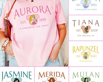 Chemise couleurs confort princesse Disney rétro, t-shirt princesse Disney coquette, t-shirt voyage fille Disney, chemise princesse Disney, chemise Magic Kingdom