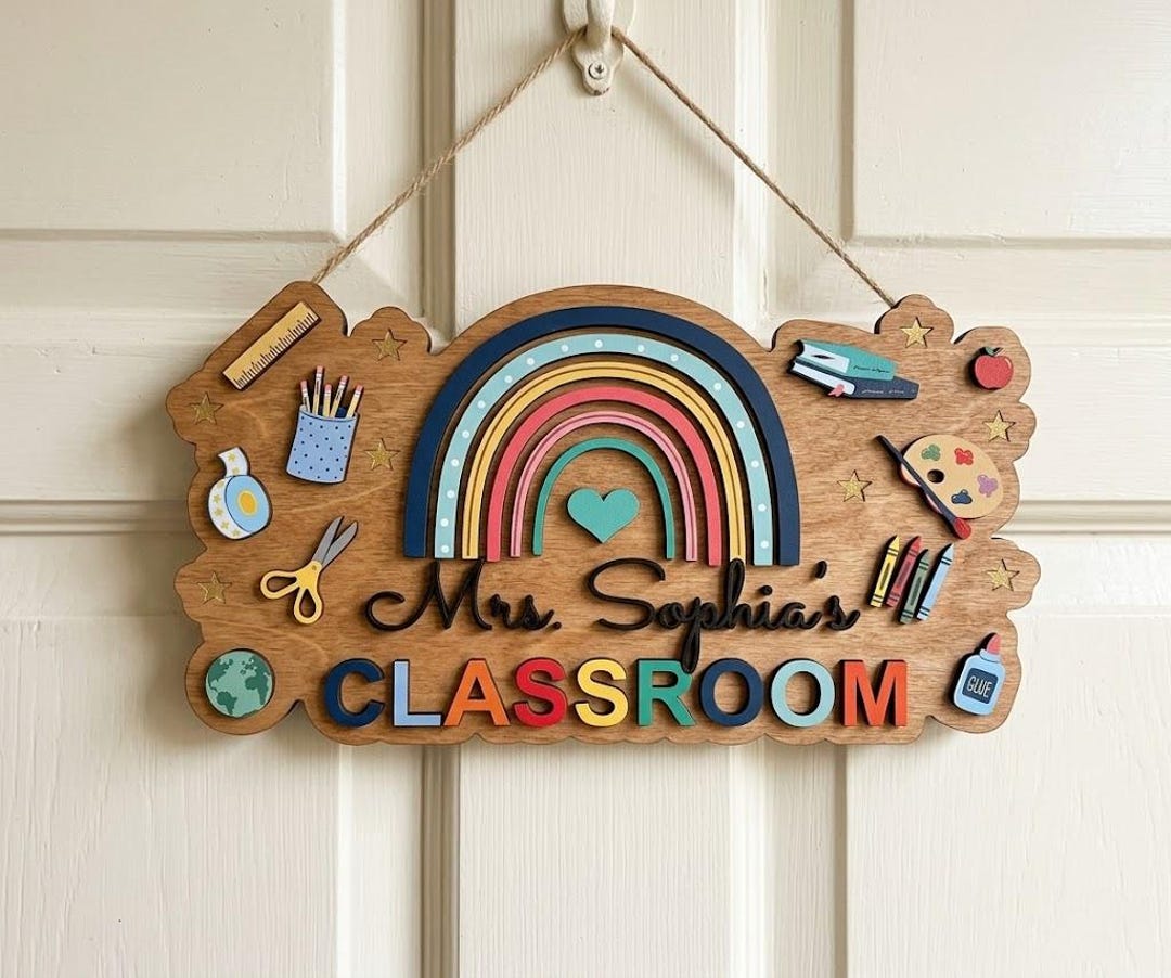 Personalized Teacher Welcome Door Wooden 2 Layer Sign, Custom 3D ...