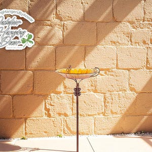 Crystal Bird Bath Bowl | Garden Feeder with Metal Stake | Decorative Outdoor Yard Birdbath | Eye-catching Patio or Lawn Display