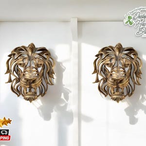 Lion Head Resin Sculpture | Majestic Animal Wall Art | Rustic Wildlife-Inspired Hanging Ornament | Unique Entryway Home Decoration