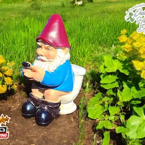 Funny Toilet Gnome Statue | Whimsical Garden Lawn Decor | Unique Naughty Mini Figurine | Artistic Playful Backyard Design