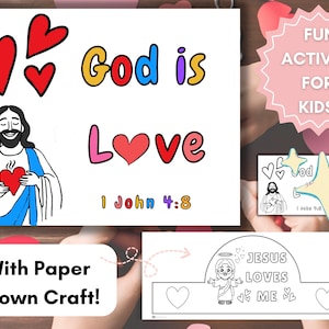 God is love Godly craft for kids pintable, Jesus loves me bible crown craft activity, Sunday school Bible study for children Christian Home.