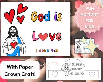 God is Love Bible Crown Craft, Sunday School Activity (Digital Download)