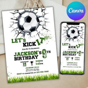 Editable Soccer Birthday Invitation, Football Invite, Kids Soccer Invite, Soccer Birthday Invite, Sports Party Invitation, Canva Editable