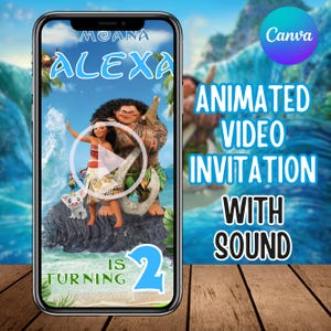 Baby Moana Video Invitation, Editable Digital Hawaiian Moana Birthday Invite, Moana Invitation, Moana Video Invitation, Kids Party Template