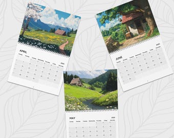 Wandkalender 2025 geïnspireerd door Studio Ghibli: jaarlijkse bureaukalender, anime-kalender
