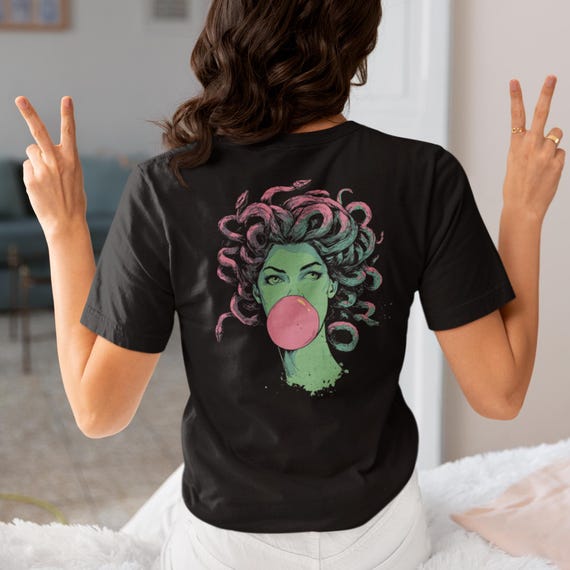 Roen 00s medusa snake tシャツ vkei opium Retro Medusa T-shirt: Bubblegum Snake Hair, Pop Culture Tee