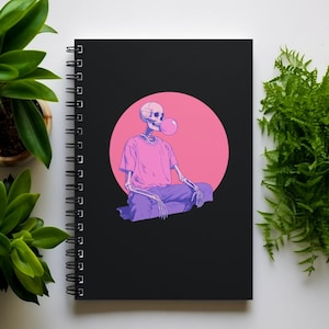Skeleton Bubblegum Notebook, Trendy Spiral Journal, Back to School Supplies, Funny Aesthetic Stationery, Art Student Gift