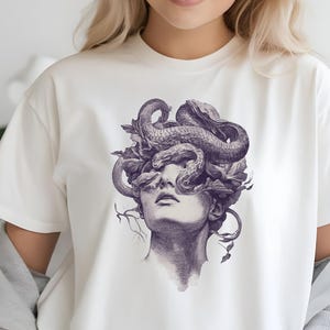 Medusa T-Shirt, Greek Mythology Tee, Mythical Snake Hair Goddess Top, Unisex Graphic Shirt, Myth Inspired Clothing