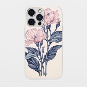 Muted Floral Phone Case, Flower Stem Case Perfect Gift for Plant Lovers and Gardeners   -  iPhone 12-16, Pixel 8-9, Samsung Galaxy S22-S24