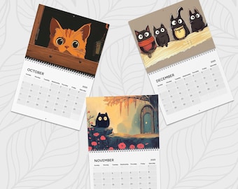 Wandkalender 2025 - kattenkalender geïnspireerd door Studio Ghibli - jaarlijkse bureaukalender, gezinskalender