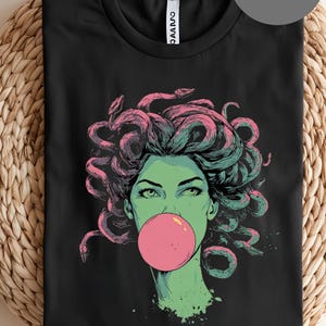 Medusa Bubblegum T-Shirt Mythological Snake Hair Goddess Tee, Modern Medusa Top, Feminine Power Shirt, Strong Women Graphic Tee