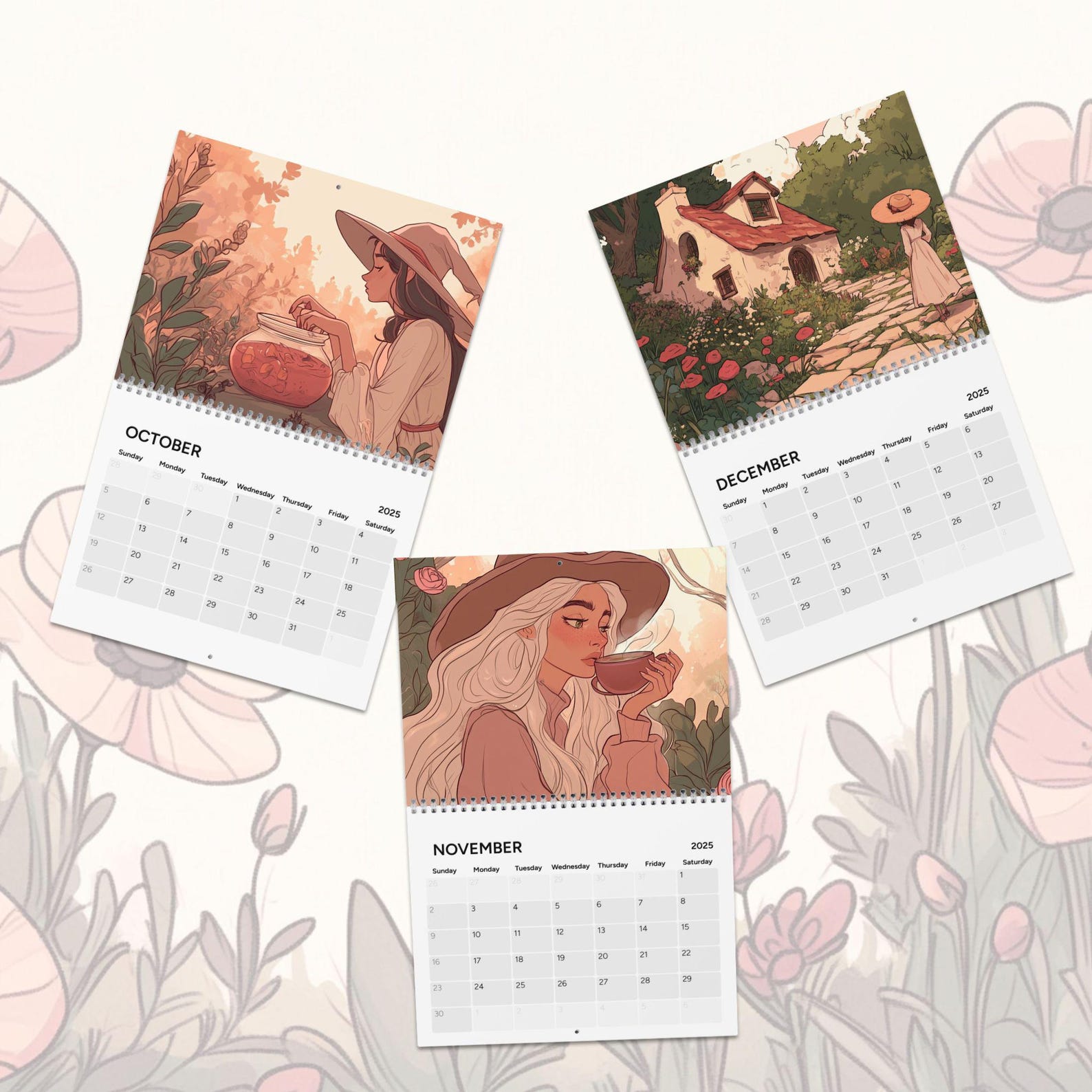 2025 Wall Calendar - Cottagecore Floral Calendar - Yearly Desk Calendar ...