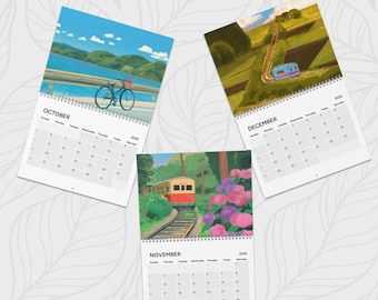 Wandkalenderlandschappen 2025 geïnspireerd op Studio Ghibli Colors - jaarlijkse bureaukalender