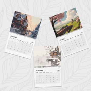 2025 Wall Calendar Studio Ghibli Inspired Landscapes  - Yearly Desk Calendar, Family Calendar