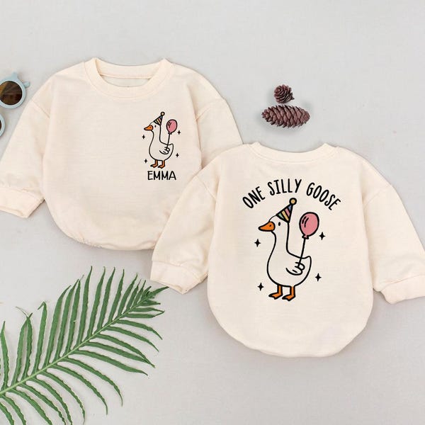 One Silly Goose Bubble Romper, Custom Name Baby Bodysuit, Birthday Baby Gift, Newborn For Boys Girls, Newborn Outfit, Baby Shower Gift