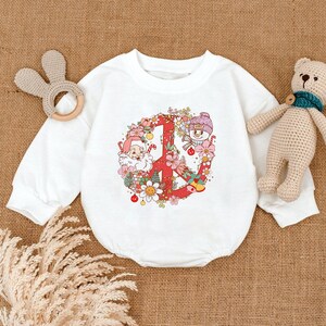 Merry Christmas Hippie Santa Baby Romper, Cute Xmas Santa Baby Outfit, Xmas Baby Gift