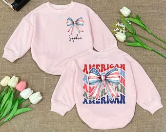Coquette American Flag Baby Outfit, 4th of July Baby Bodysuit, Custom Name Baby Bodysuit, Newborn Outfits Baby Girl, Baby Shower Gift