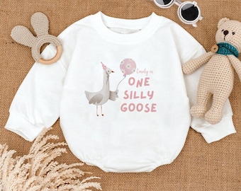 One Silly Goose Bubble Romper, First Birthday Baby Bodysuit, Custom Name Baby Outfit, Newborn Clothes Baby Girl, Birthday Baby Gift
