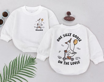 One Silly Goose On The Lose Bubble Romper, Custom Name Baby Bodysuit, Birthday Baby Gift, Funny Shirt for Kids, Baby Bubble Romper