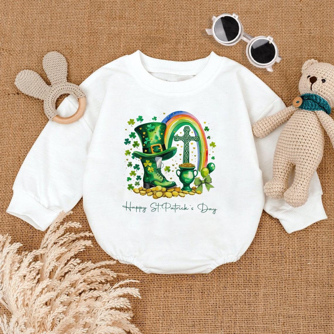 My First St Patrick's Day Outfit For Baby Girl - Lucky Clover Bubble Romper With Plaid Design