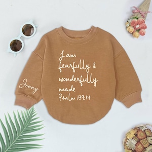 I Am Fearfully and Wonderfully Made Baby Outfit, Christian Baby Bodysuit, Custom Name Baby Romper, Jesus Romper Sweatshirt, Cute Baby Gift