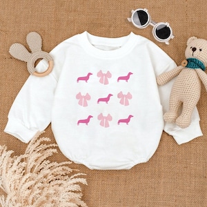 Retro Dachshund Baby Outfit, Cute Coquette Bow Baby Romper, Funny Dog Baby Bodysuit, Newborn Baby Clothes, Matching Baby Outfits