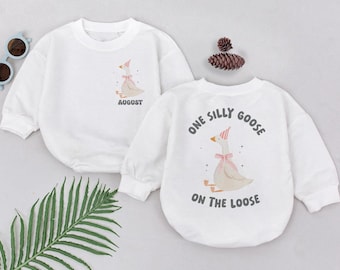 ワン・シリー・グース・オン・ザ・ルーズ・バブル・ロンパース、コケット・グース・ベビー服、カスタムネーム入りベビーボディスーツ、新生児女の子、誕生日プレゼント