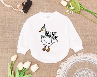 Silly Goose Baby Romper, Goose Wearing Birthday Hat, Birthday Party Baby Romper, Baby Girl Silly Goose, Baby Bubble Romper, Birthday Gift