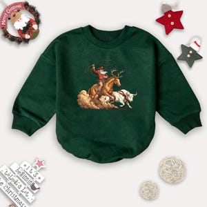 Horse Cow Cowboy Santa Baby Romper, Western Roping Christmas Country Xmas Baby Bodysuit, Christmas Baby Outfit Gift