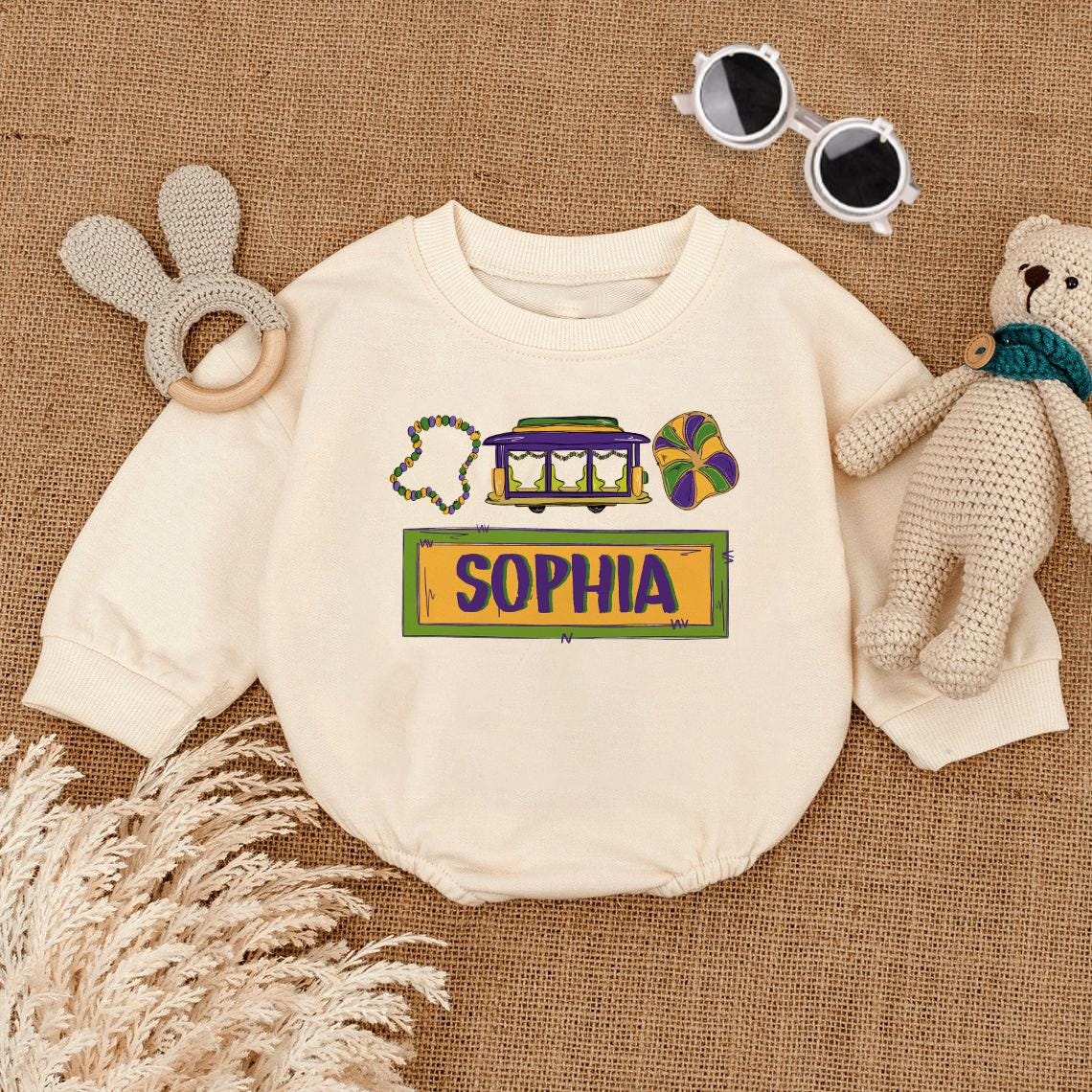 Mardi Gras Baby Romper, Custom Name Baby Outfit, Coquette Mardi Gras Baby Shower, Newborn Baby Clothes, Funny Shirt for Kids, Cute Baby Gift