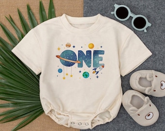 One Birthday Romper, Matching Baby Bodysuit, First Birthday Baby Outfit, Outer Space Baby Clothes, Funny Shirt for Kids, Baby Shower Gift